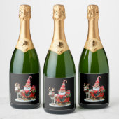 Christmas Light Gnome Santa Claus Riding Sleigh Hi Schaumweinetikett (Flaschen)