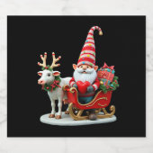 Christmas Light Gnome Santa Claus Riding Sleigh Hi Schaumweinetikett (Einzelnes Label)