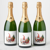 Christmas Light Gnome Santa Claus Riding Sleigh Hi Schaumweinetikett (Flaschen)