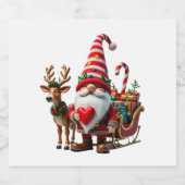 Christmas Light Gnome Santa Claus Riding Sleigh Hi Schaumweinetikett (Einzelnes Label)