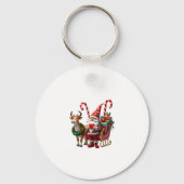 Christmas Light Gnome Santa Claus Riding Sleigh Hi Schlüsselanhänger (Vorderseite)