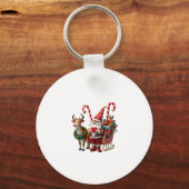 Christmas Light Gnome Santa Claus Riding Sleigh Hi Schlüsselanhänger (Vorderseite)