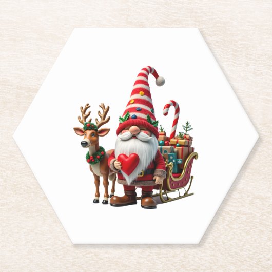 Christmas Light Gnome Santa Claus Riding Sleigh Hi Untersetzer (Vorderseite)