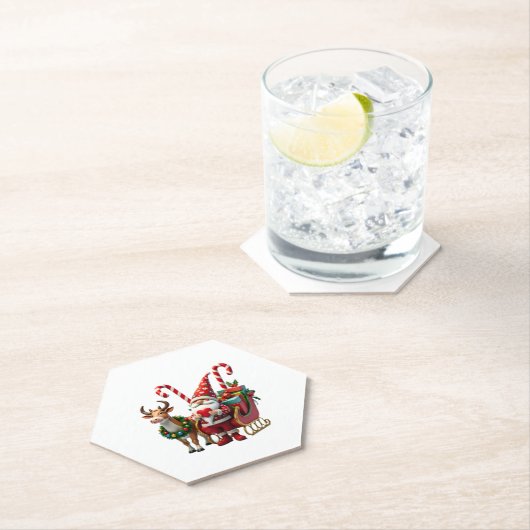 Christmas Light Gnome Santa Claus Riding Sleigh Hi Untersetzer (Vor Ort)