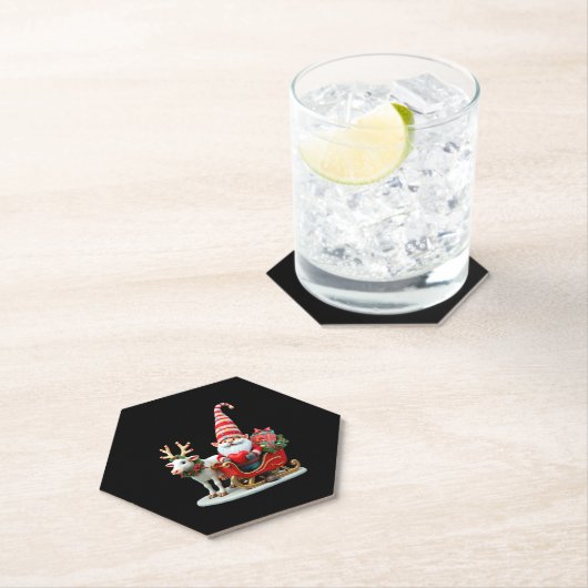 Christmas Light Gnome Santa Claus Riding Sleigh Hi Untersetzer (Vor Ort)