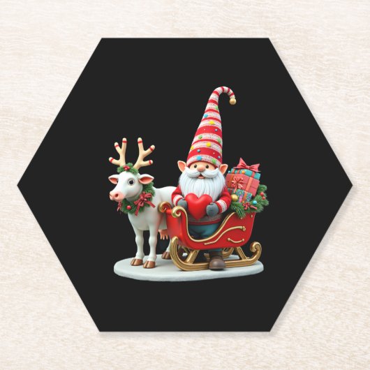 Christmas Light Gnome Santa Claus Riding Sleigh Hi Untersetzer (Vorderseite)