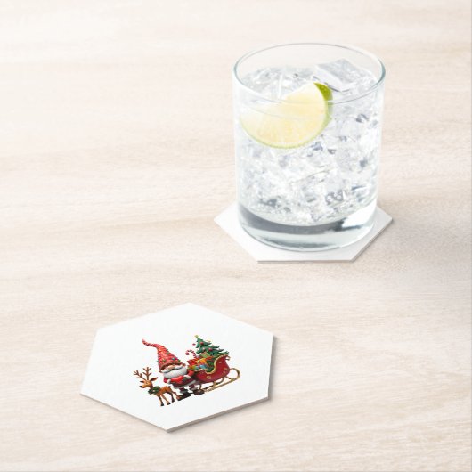 Christmas Light Gnome Santa Claus Riding Sleigh Hi Untersetzer (Vor Ort)