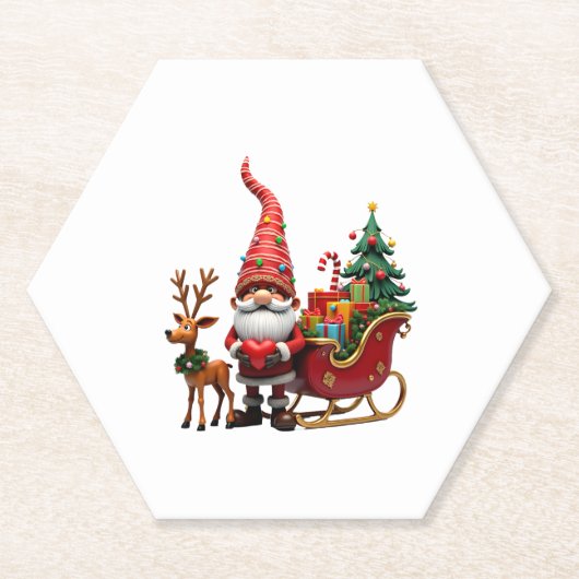 Christmas Light Gnome Santa Claus Riding Sleigh Hi Untersetzer (Vorderseite)