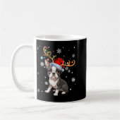 Christmas Light Reindeer Santa Hat Boston Terrier Kaffeetasse (Links)