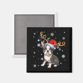 Christmas Light Reindeer Santa Hat Boston Terrier Magnet (Vorderseite/Rückseite)