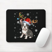 Christmas Light Reindeer Santa Hat Boston Terrier Mousepad (Mit Mouse)