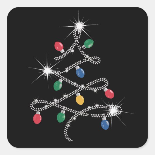 Christmas Light Tree Kristall Mega Bling Quadratischer Aufkleber (Vorderseite)