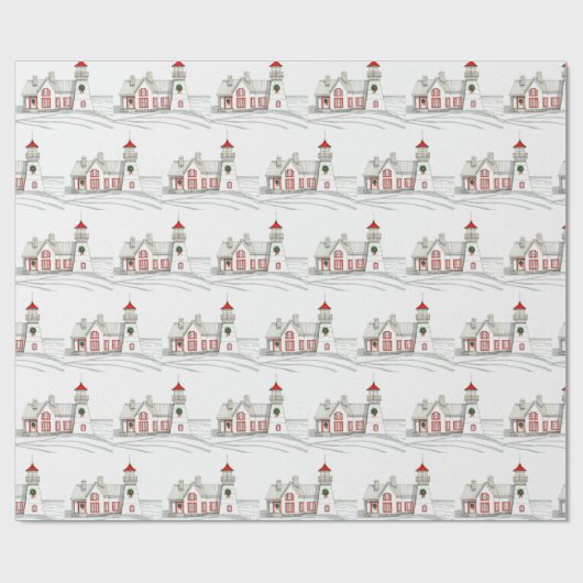 CHRISTMAS LIGHTHOUSE WRAPPING PAPER GESCHENKPAPIER (Flach)