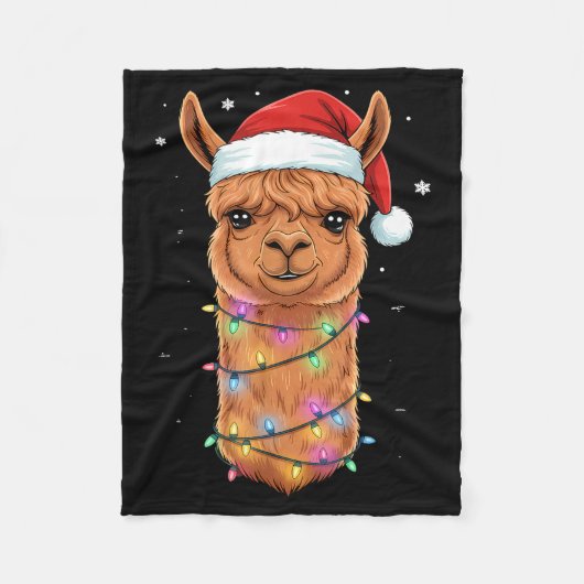 Christmas Lights Alpaca Santa Hat Llama Cute Xmas  Fleecedecke (Vorderseite)
