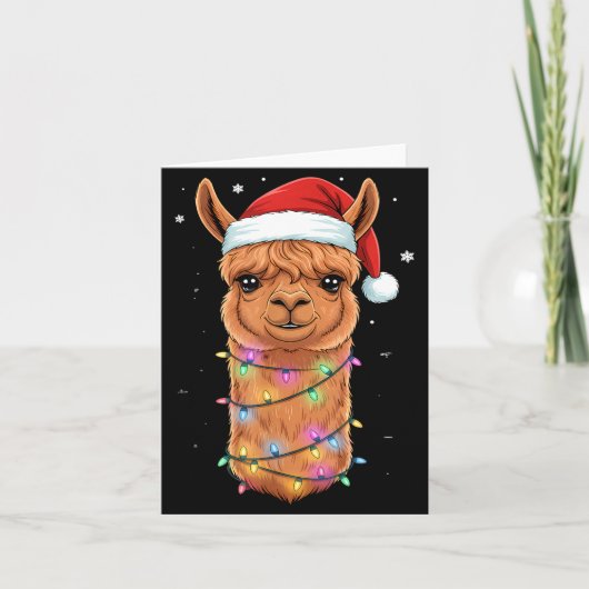 Christmas Lights Alpaca Santa Hat Llama Cute Xmas  Karte (Vorderseite)