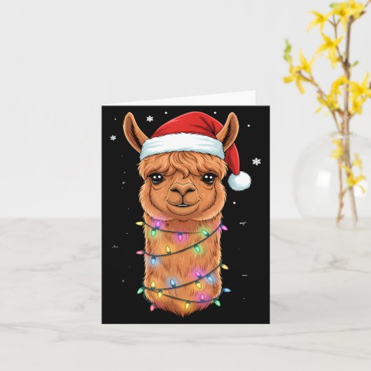 Christmas Lights Alpaca Santa Hat Llama Cute Xmas Karte (Gelbe Blume)