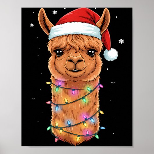 Christmas Lights Alpaca Santa Hat Llama Cute Xmas Poster (Vorne)