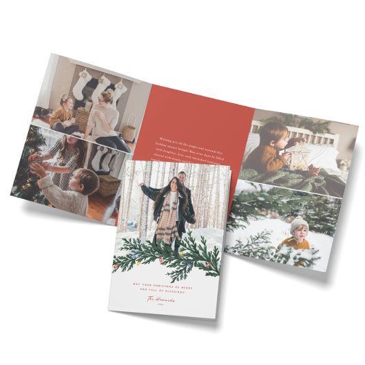 Christmas Lights and Greenery Photo Dreifach Gefaltete Urlaubskarte