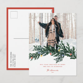 Christmas Lights and Greenery Photo Feiertagspostkarte