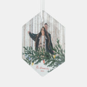 Christmas Lights and Greenery Photo Ornament Aus Glas (Vorderseite Links)