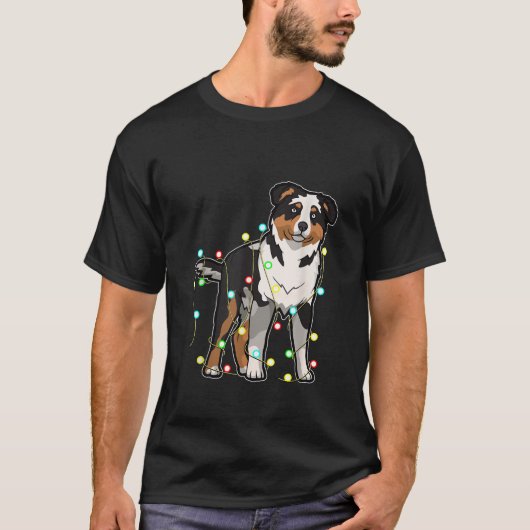 Christmas Lights Australian Shepherd Dog Lover Xma T-Shirt (Vorderseite)