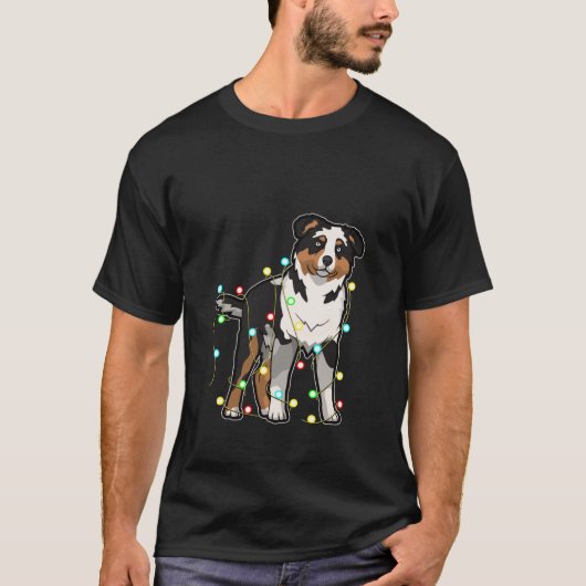 Christmas Lights Australian Shepherd Dog Lover Xma T-Shirt (Vorderseite)