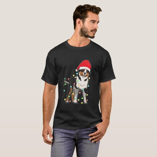Christmas Lights Australian Shepherd Dog Lover Xma T-Shirt (Vorne ganz)