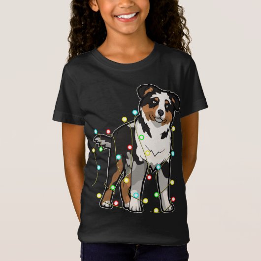 Christmas Lights Australian Shepherd Dog Lover Xma T-Shirt (Vorderseite)