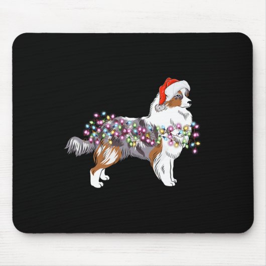 Christmas Lights Australian Shepherd Dog Niedlich Mousepad (Vorne)