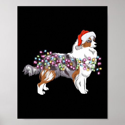 Christmas Lights Australian Shepherd Dog Niedlich Poster (Vorne)
