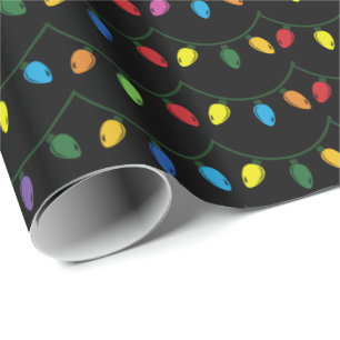 Christmas Lights Black GIFT WRAP Geschenkpapier