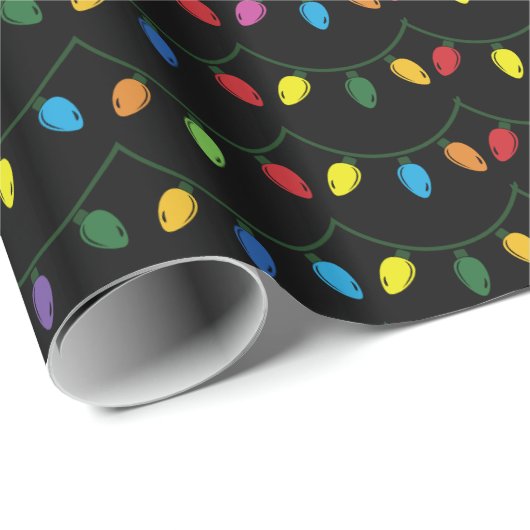 Christmas Lights Black GIFT WRAP Geschenkpapier (Rolleneckpunkt)