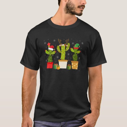Christmas Lights Cactus   Xmas Pajama Holiday T-Shirt (Vorderseite)