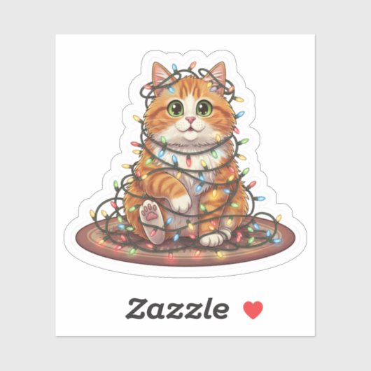 Christmas Lights Cat — Funny Tangled Cat Christmas Aufkleber (Blatt)