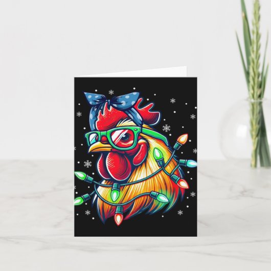 Christmas Lights Chicken Santa Hat Funny Xmas Tree Karte (Vorderseite)