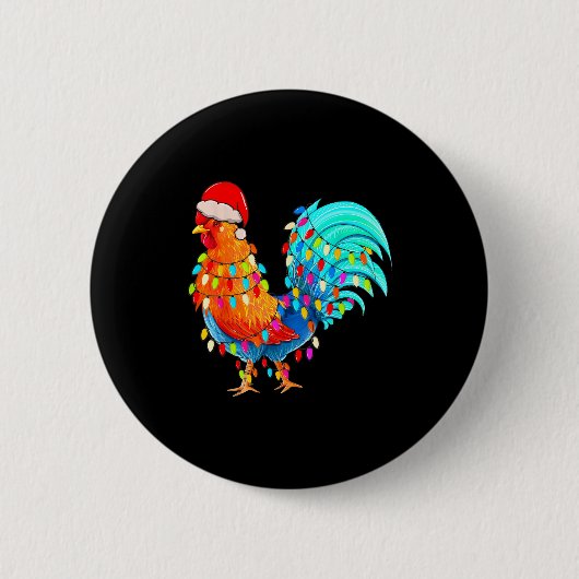 Christmas Lights Chicken Wearing Xmas Hat Chicken Button (Vorderseite)