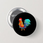 Christmas Lights Chicken Wearing Xmas Hat Chicken Button (Vorne & Hinten)