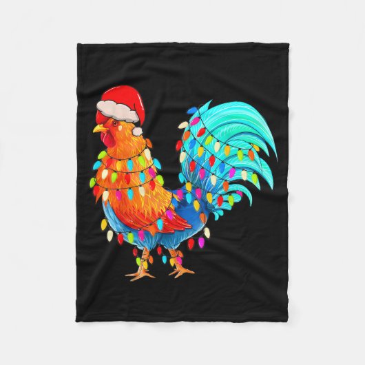 Christmas Lights Chicken Wearing Xmas Hat Chicken  Fleecedecke (Vorderseite)