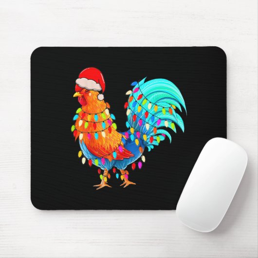 Christmas Lights Chicken Wearing Xmas Hat Chicken Mousepad (Mit Mouse)