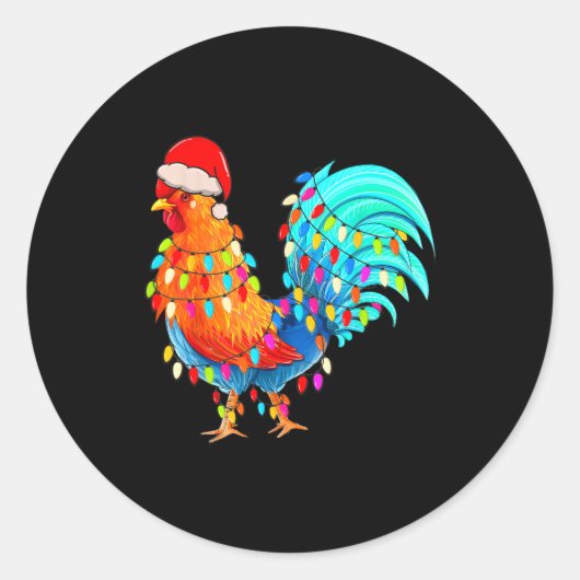 Christmas Lights Chicken Wearing Xmas Hat Chicken Runder Aufkleber (Vorderseite)