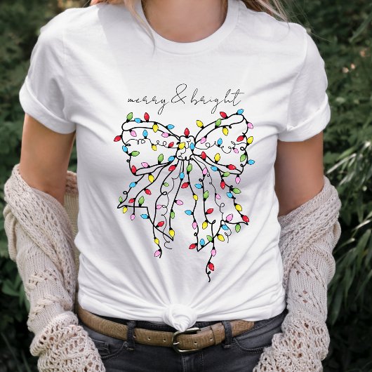 Christmas Lights Coquette Bow T-Shirt