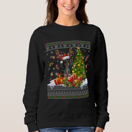 Christmas Lights Dachshund Dog Xmas Ugly Sweater Sweatshirt (Vorderseite)