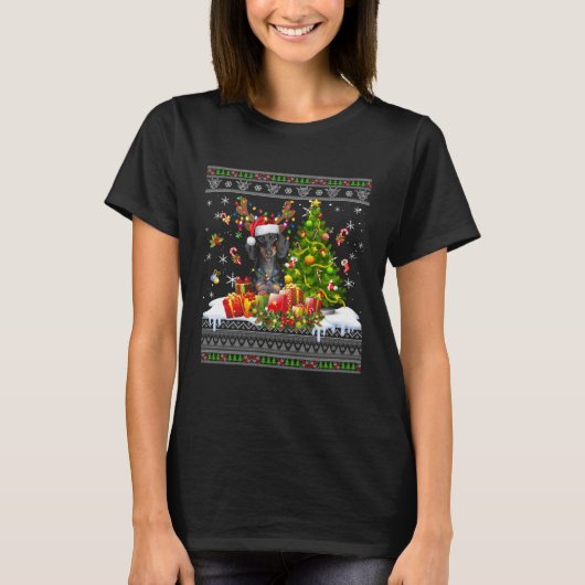 Christmas Lights Dachshund Dog  Xmas Ugly Sweater T-Shirt (Vorderseite)