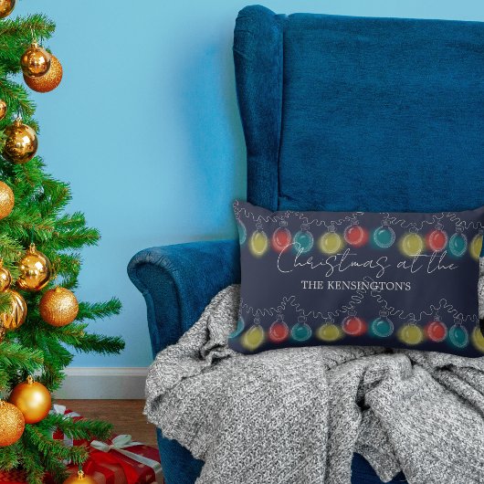 Christmas Lights Dark Blue Throw Kissen