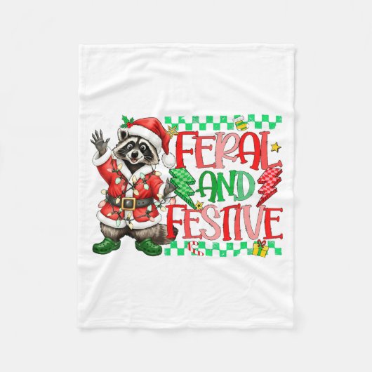 Christmas Lights Feral But Festive Funny Raccoon S Fleecedecke (Vorderseite)