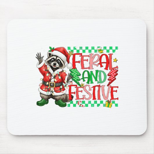 Christmas Lights Feral But Festive Funny Raccoon S Mousepad (Vorne)