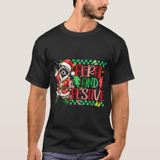 Christmas Lights Feral But Festive Funny Raccoon S T-Shirt (Vorderseite)