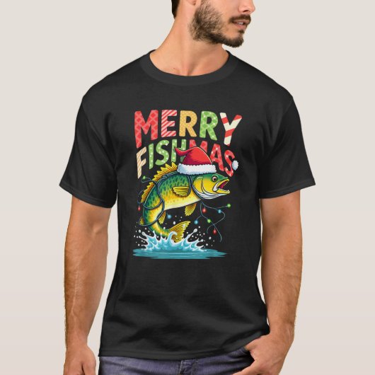 Christmas Lights Fisherman Fishing Merry Fishmas T-Shirt (Vorderseite)
