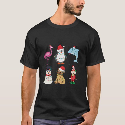 Christmas Lights Flamingo Snowman Delphin Dog Elf T-Shirt (Vorderseite)