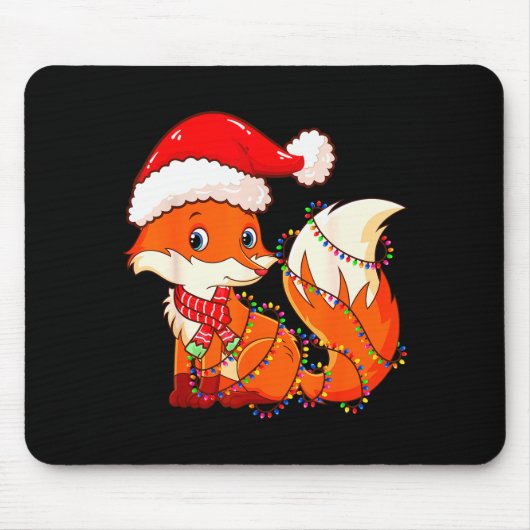 Christmas Lights Fox Wearing Xmas Hat - Cute Funny Mousepad (Vorne)